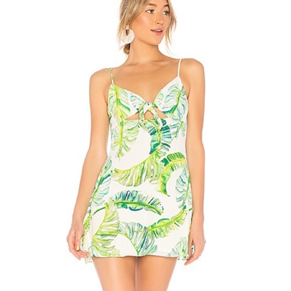 NWOT Privacy Please Cabana Tie Front Mini Dress Green Palm S